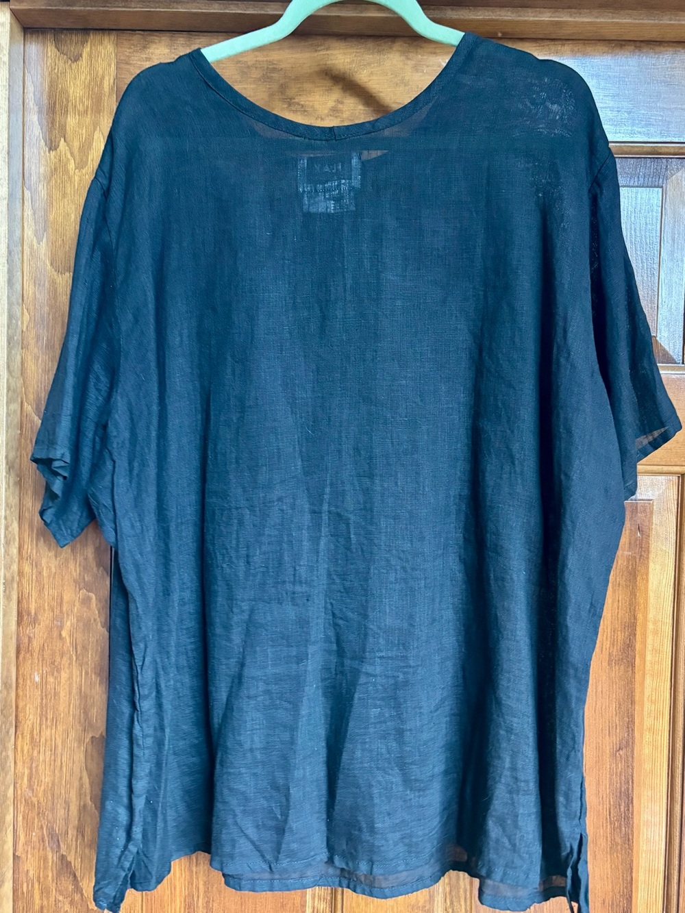 FLAX brand Women’s Oversize Linen Casual Black Short-Sleeve Shirt - Picture 3 of 5